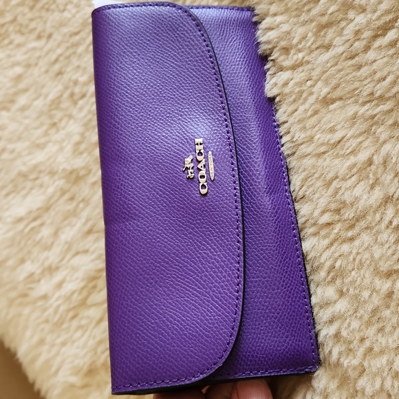 NWT Coach Purple Crossgrain Leather Soft Slimline Wallet ππ - Picture 4 of 16